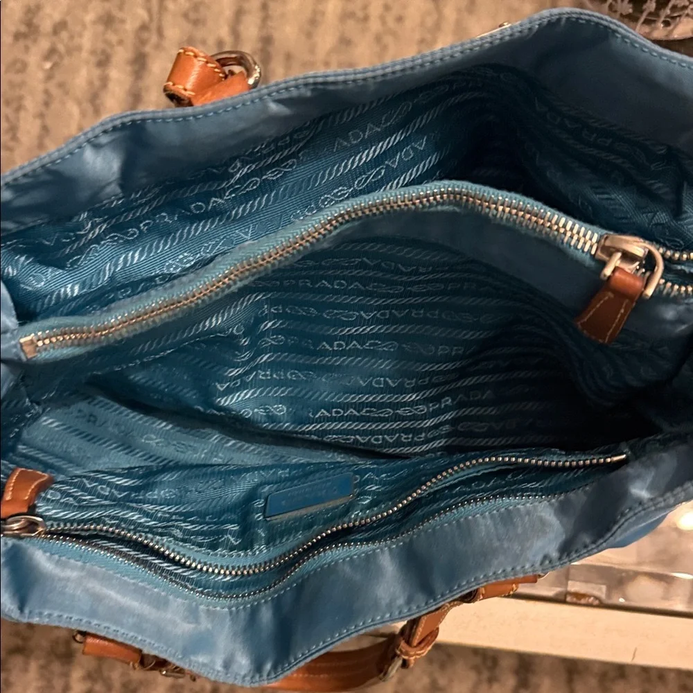 Prada Teal Nylon Tote with Brown Accents - Picture 4 of 8
